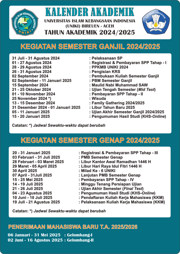 KALENDER AKADEMIK UNIVERSITAS ISLAM KEBANGSAAN INDONESIA