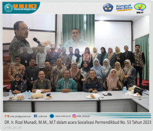 Lokakarya Sistem Penjamin Mutu Pasca terbitnya Permendikbudristek Nomor 53 Tahun 2023 dengan narasumber  Dr. Ir. Rizal Munadi M.M., M.T