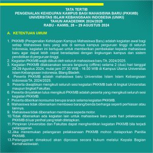 TATA TERTIB PKKMB Universitas Islam Kebangsaan Indonesia T.A 2024/2025, RABU – KAMIS, 28 – 29 Agustus 2024