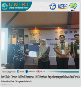 Putri Zianby Chintami Dari Prodi Manajemen UNIKI Mendapat Piagam Penghargaan Relawan Pajak Terbaik