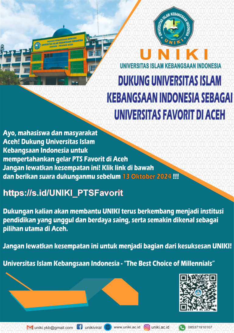 Dukung Universitas Islam Kebangsaan Indonesia Untuk Mempertahankan Gelar Sebagai UNIVERSITAS FAVORIT Di Aceh!