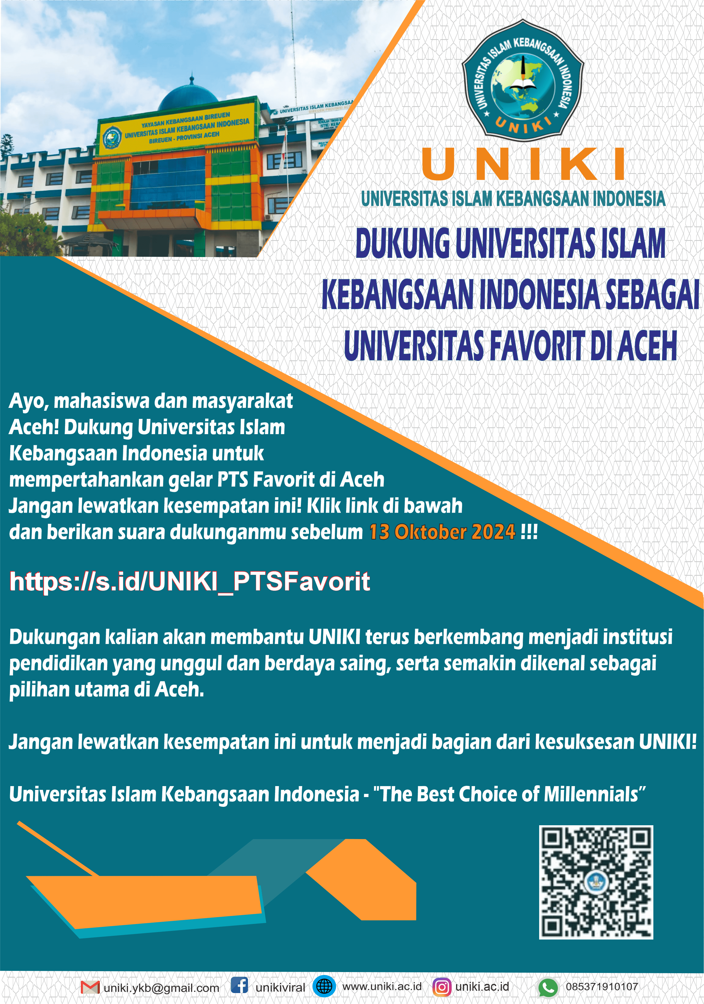 Dukung Universitas Islam Kebangsaan Indonesia Untuk Mempertahankan Gelar Sebagai UNIVERSITAS FAVORIT Di Aceh!