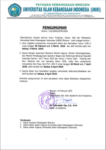 PENGUMUMAN: Libur Kegiatan Perkantoran dan Perkuliahan Menyambut Bulan Suci Ramadhan Tahun 1446 Hijriah