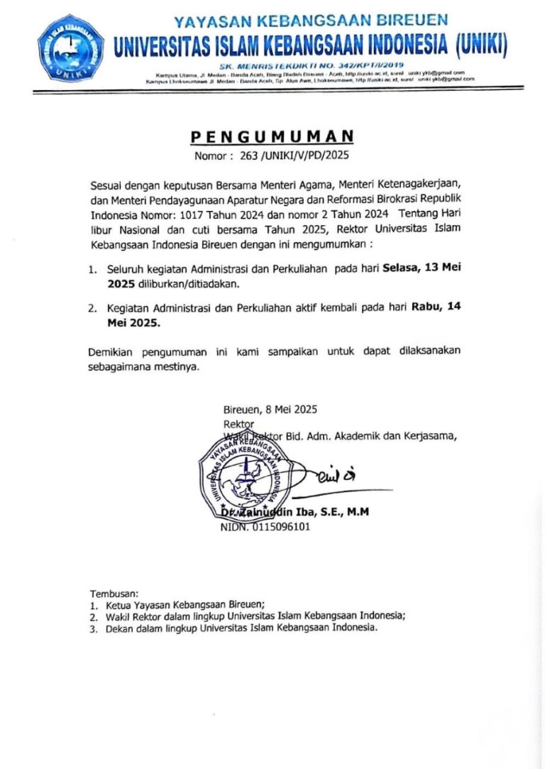 Pengumuman Libur Nasional dan Cuti Bersama 12 – 13 Mei 2025