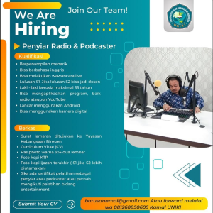 “Open Recruitment: WE ARE HIRING” Penyiar Radio & Podcaster UNIKI