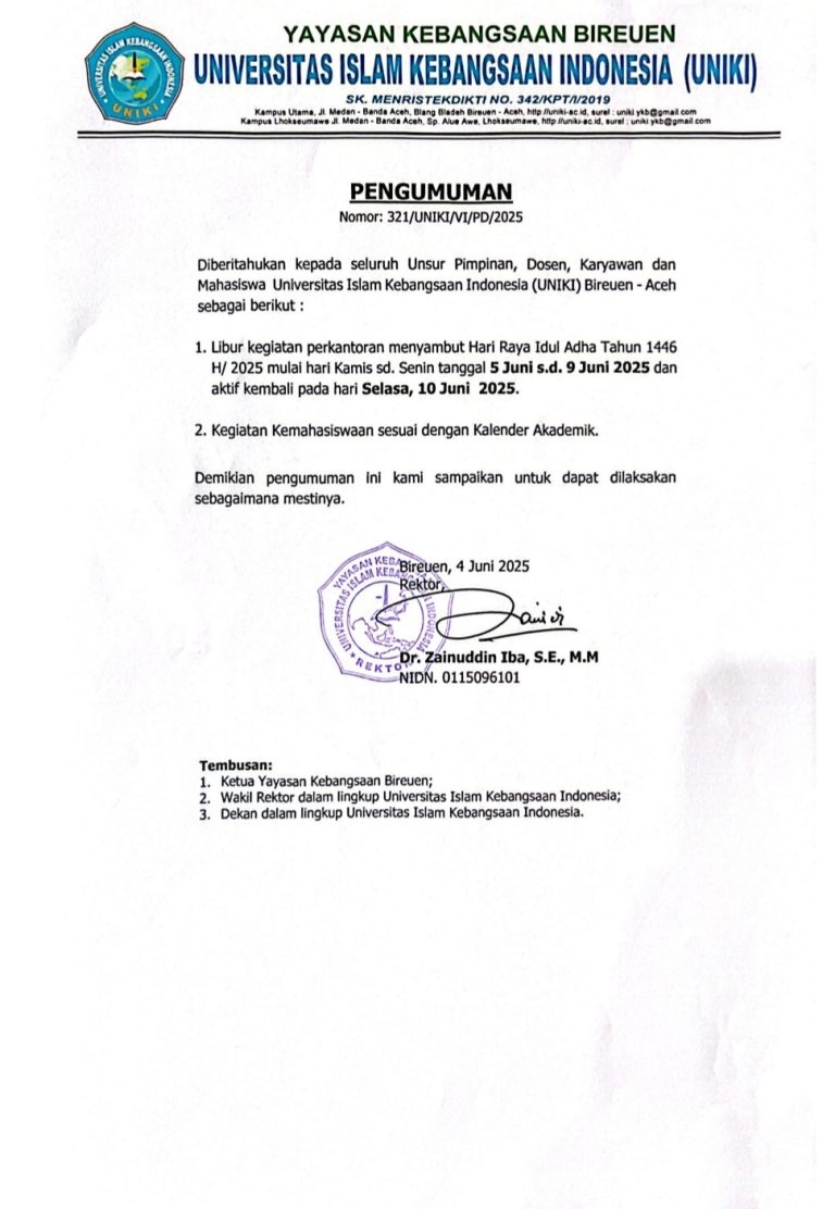 Pengumuman Libur Kegiatan Perkantoran Menyambut Hari Raya Idul Adha Tahun 1446 H